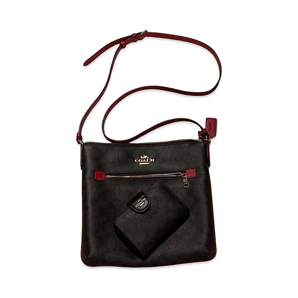 COACH Bundle - LIKE NEW monogram Crossbody + gently used matching compact wallet